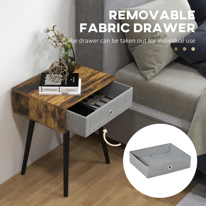 Industrial Side Table / Nightstand with Removable Fabric Drawer