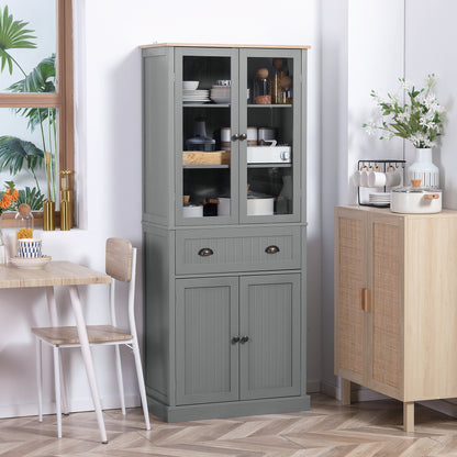 180cm Tall Kitchen Pantry Cupboard, Freestanding Storage Cabinet with 5 Tier, Adjustable Shelves, Drawer, Grey