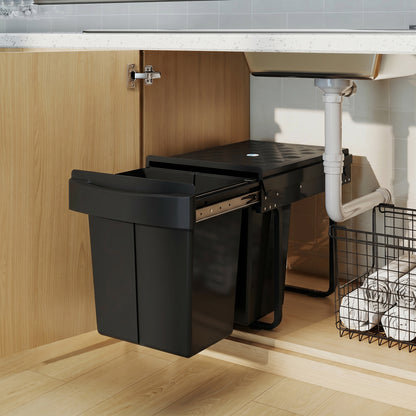 Pull Out Bin, Kitchen Under Sink Bin with 2 Removable Compartments, Smooth Glide, Black