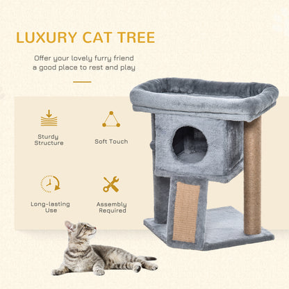 Cat Tree Tower for Indoor Cats Cat Scratching Post Climbing Activity Centre w/Jute Scratching Pad, Toy Ball, Cat House - Grey