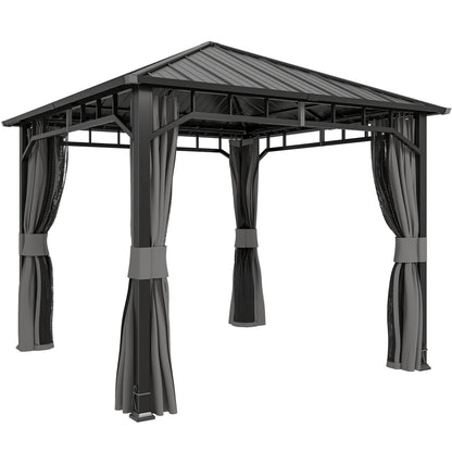 3 x 3(m) Hardtop Gazebo with Galvanised Steel Roof, Waterproof Permanent Pavilion Garden Gazebo