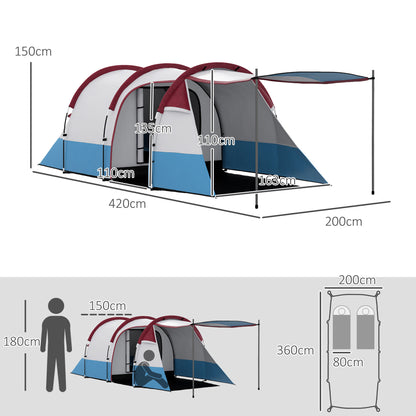 Two Man Two-Room Tent, with Porch and Accessories - Red