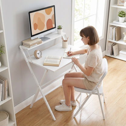 70 cm Folding Computer Desk with Monitor Shelf - White