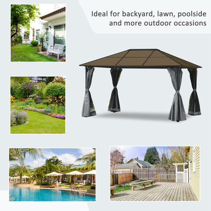 3 x 4m Hardtop Gazebo Canopy with Polycarbonate Roof, Aluminium Frame, Permanent Pavilion Garden Gazebo