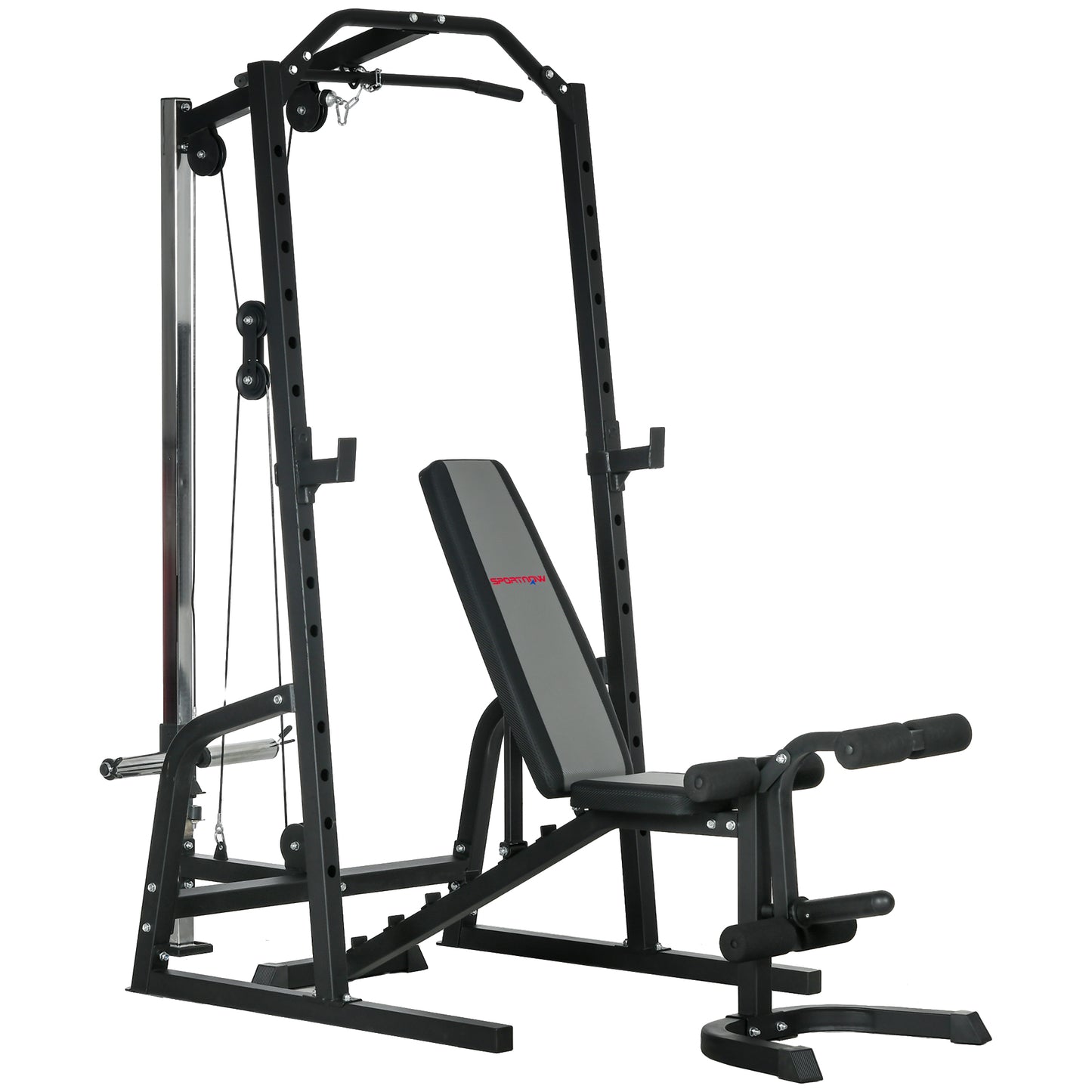 Smith Machine & Cable Pulley System with Adjustable Weight Bench, Multifunction Home Gym Power Rack