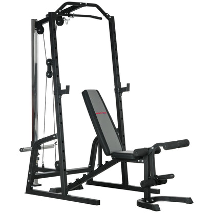 Smith Machine & Cable Pulley System with Adjustable Weight Bench, Multifunction Home Gym Power Rack