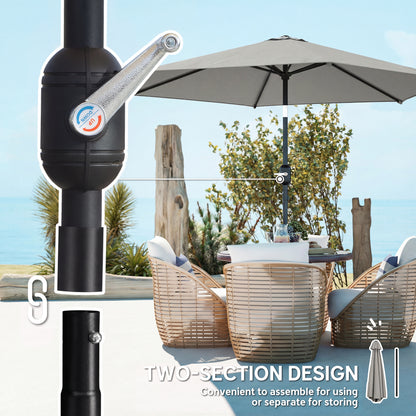2.6 m Garden Parasol Umbrella with Aluminium Pole, Outdoor Patio Umbrella with Tilt and Crank, Vent, Light Grey