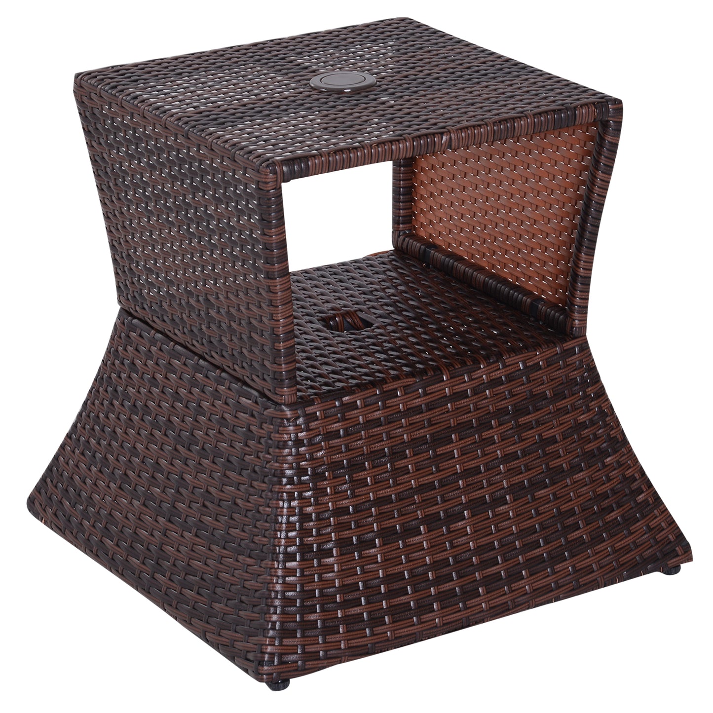 Rattan Outdoor Coffee Table, Wicker Garden Patio Bistro Side Table with Umbrella Hole and Storage Space for Balcony, Porch
