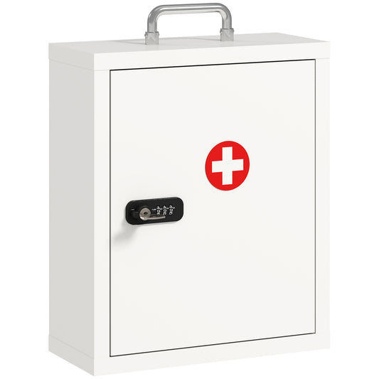 Wall Mount Medicine Cabinet with Combination and Key Lock, 3 Tier Steel First Aid Cabinet, White