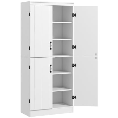 4-Door Tall Kitchen Cupboard, Freestanding 6-Tier Storage Cabinet with 2 Adjustable Shelves for Living Room, Dining Room
