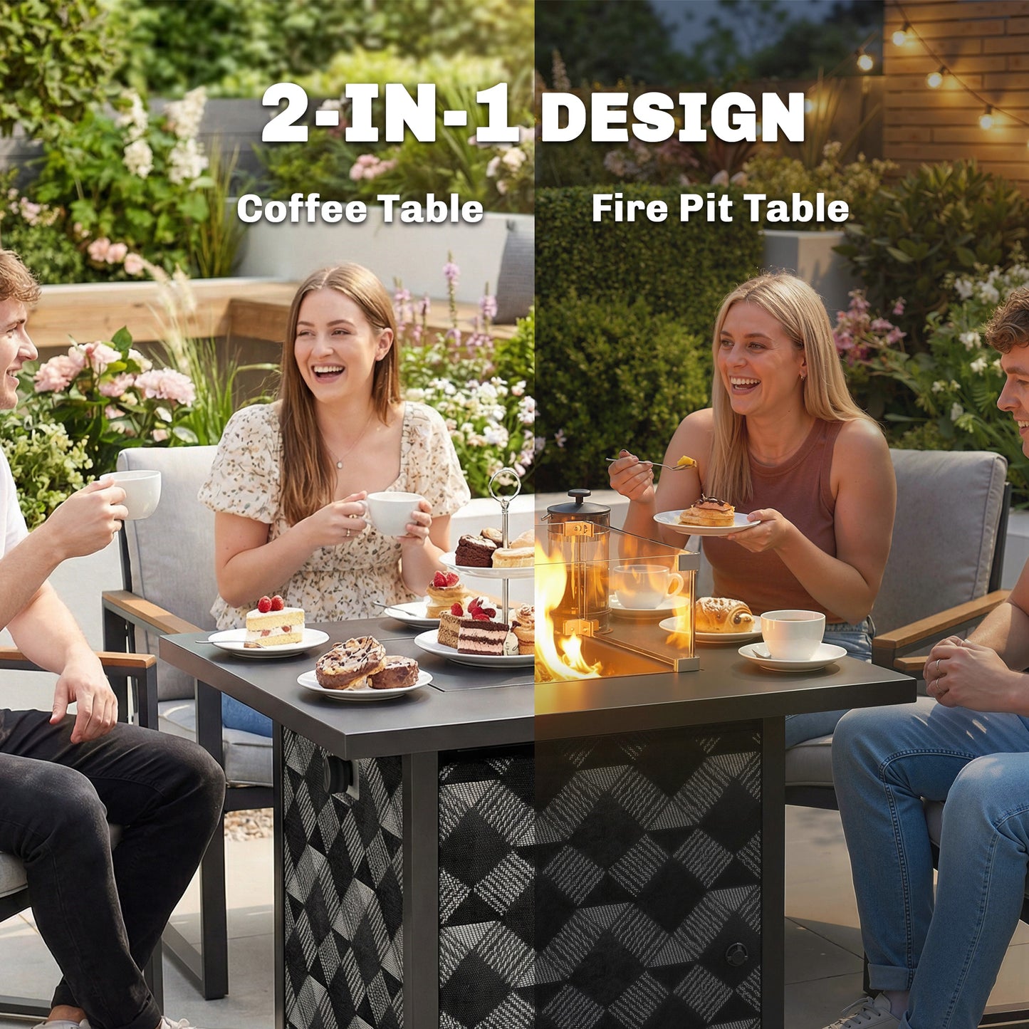 Square Propane Gas Fire Pit Table,12 KW Firepit Outdoor Patio Heater with Glass Wind Guard, Lava Rocks, Gas Tank Holder