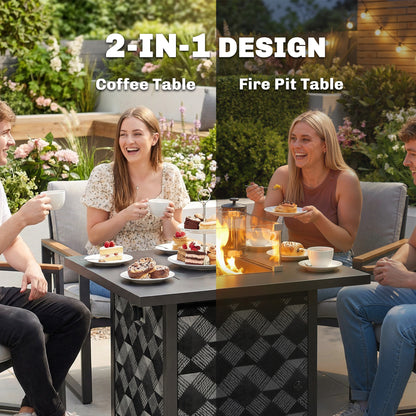 Square Propane Gas Fire Pit Table,12 KW Firepit Outdoor Patio Heater with Glass Wind Guard, Lava Rocks, Gas Tank Holder