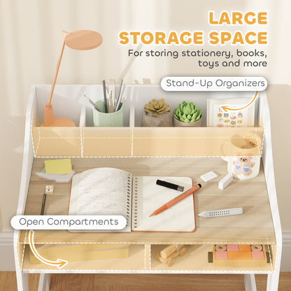 Kids Desk and Chair Set, Children Study Table with Storage and Shelves for Study Room, Gift for 3-8 Years, Natural