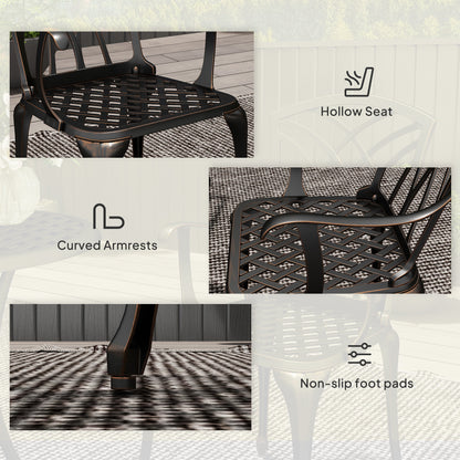 3 Pieces Garden Dining Set for 2, Cast Aluminium Outdoor Dining Set with 2 Armchairs and Round Dining Table with Parasol Hole