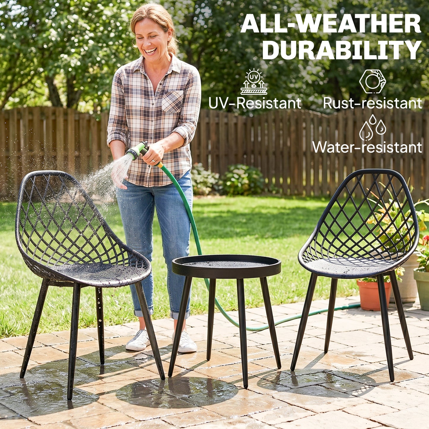 3-Piece Outdoor Bistro Set with 2 Chairs and Round Table for Garden, Balcony, Porch, Black