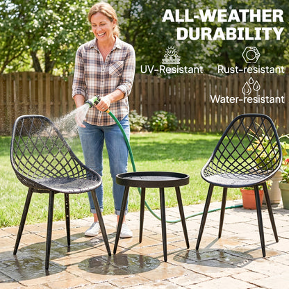 3-Piece Outdoor Bistro Set with 2 Chairs and Round Table for Garden, Balcony, Porch, Black