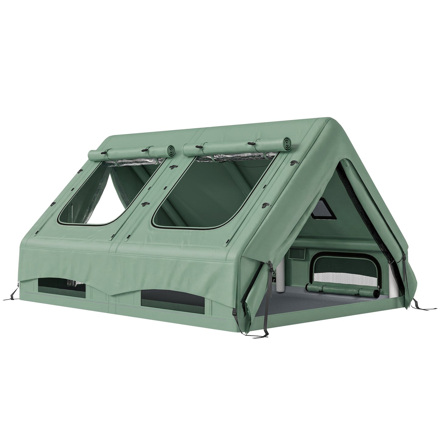 Inflatable Camping Tent, 4 Season Hot Tent 10000mm Waterproof with Chimney Opening, Sky Light and Air Pump, Green