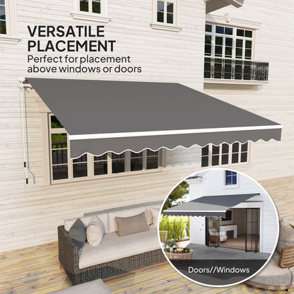 3 x 2.5m Garden Patio Manual Awning, Retractable Canopy Sun Shade Shelter with Fittings and Crank Handle, Dark Grey