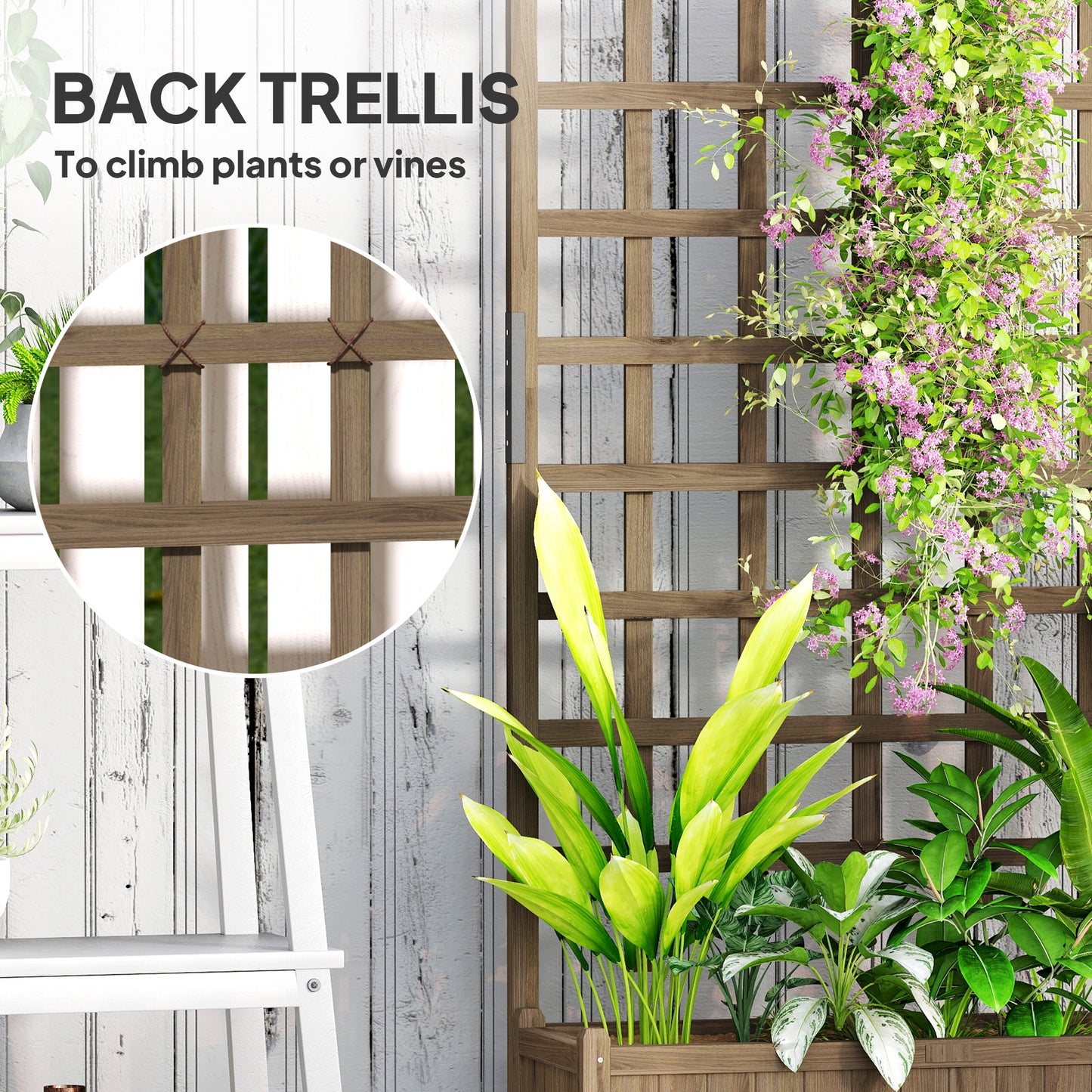 Wooden Trellis Planter, Raised Garden Bed with Wheels, to Climb and Grow Vegetables, Herbs and Flowers, Brown