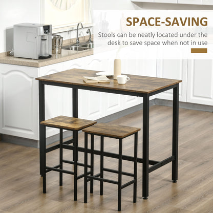 120x60cm Bar Table Set, Breakfast Table with 2 Stools, 3-Piece Counter Height Dining Table & Chairs for Kitchen, Living Room