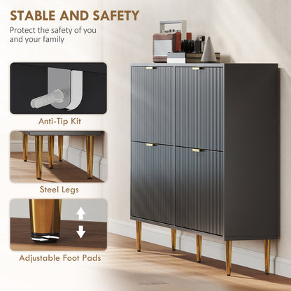 Elegant Four-Drawer Shoe Cabinet - Black