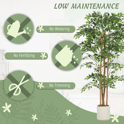 180cm Artificial Ficus Tree, Fake Potted Tree with Solid Wood Trunk and Pot for Indoor, Green