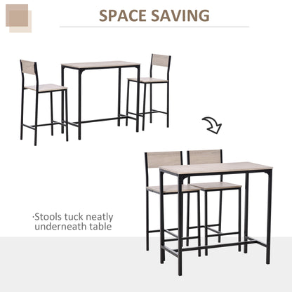 3-Piece Bar Table Set with 2 Stools, Industrial Breakfast Bar Set with Footrest, Backrest for Dining Room, Small Space