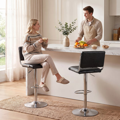 Bar Stools Modern PU Leather Adjustable Breakfast Bar Stools Backrest Set of 2 Black