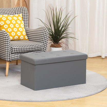 Storage Ottoman Bench, 89L PU Leather Folding Foot Rest Stool, End of Bed Bench, Easy Assembly, for Living Room, Bedroom