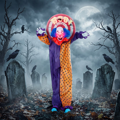 167 cm Life Size Animated Clown Halloween Decoration, Scary Halloween Animatronics Decor with Sound Touch Activated