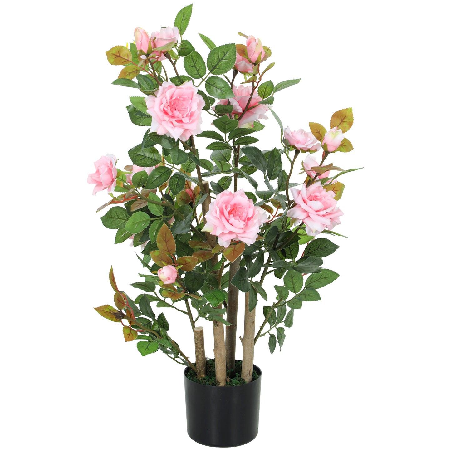 90cm Artificial Rose Tree, Decorative Fake Plant with 344 Silk Leaves 17 Flowers for Outdoor Indoor Decor, Pink