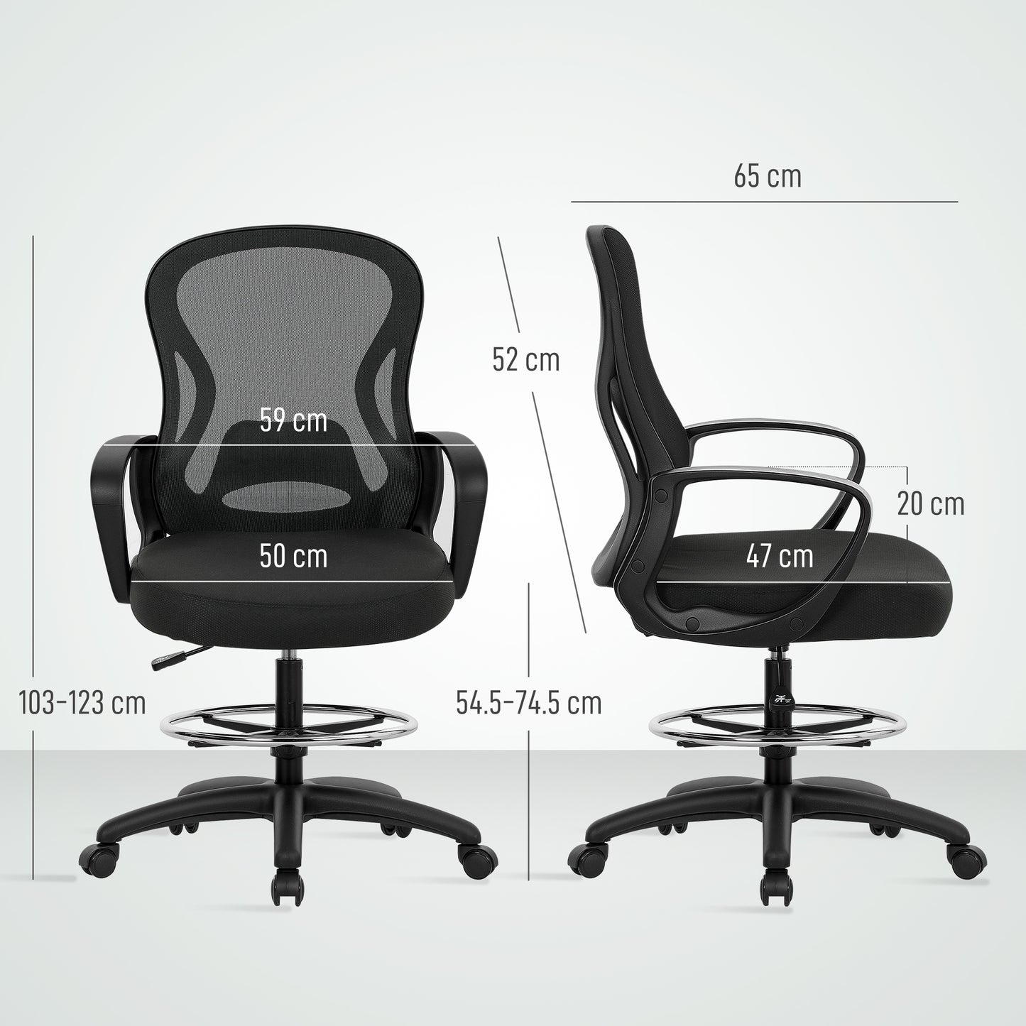 Drafting Chair with Adjustable Footrest, Ergonomic Mesh Office Chair with Lumbar Support