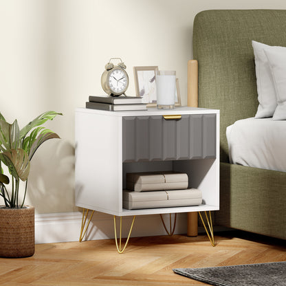 Bedside Table Modern Bedside Cabinet with Drawer and Open Compartment, 45 x 40 x 55, White