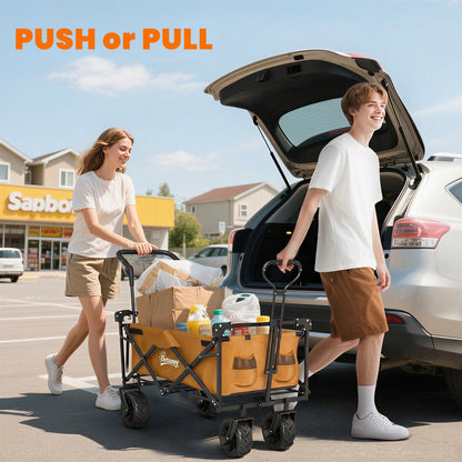 180L Festival Trolley on Wheels, Push & Pull Beach Cart with Removable Canopy, Wide All-Terrain Wheels