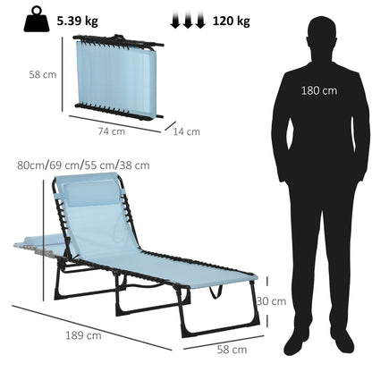 Folding Sun Lounger Beach Chaise Chair Garden Cot Camping Recliner with 4 Position Adjustable, Baby Blue