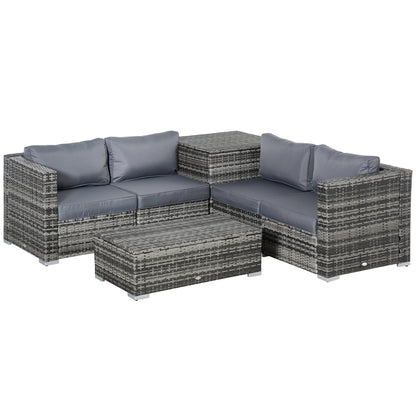 6PC Rattan Corner Sofa Set Wicker 4 Seater Garden Storage Coffee Table Conversation Ottoman Outdoor Weave Furniture w/ Cushio