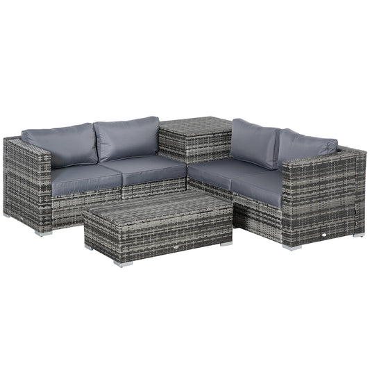 6PC Rattan Corner Sofa Set Wicker 4 Seater Garden Storage Coffee Table Conversation Ottoman Outdoor Weave Furniture w/ Cushio