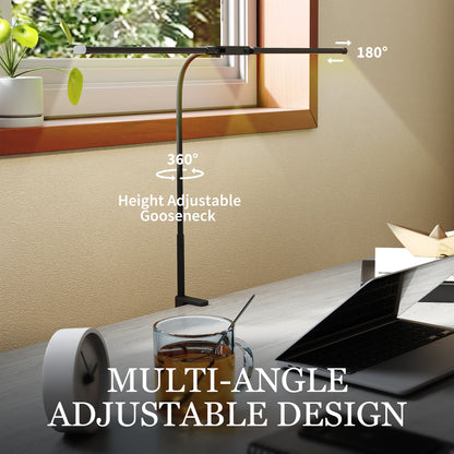 LED Desk Lamp with Clamp, Double Head Table Lamp with 3 Colour Modes & 10 Brightness Levels