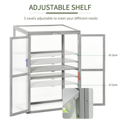 Wooden Cold Frame Greenhouse Polycarbonate Garden Grow House for Flower Vegetable Plants with Adjustable Shelf, Double Doors