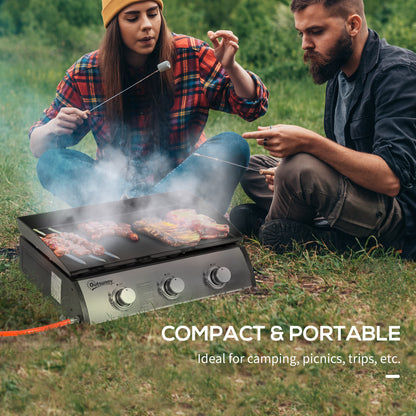 Gas Plancha Barbecue Grill with 3 Stainless Steel Burner, 7.5kW