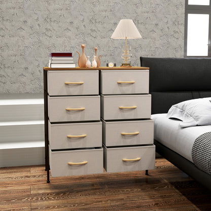 Fabric Chest of Drawers, Industrial Bedroom Dresser with 8 Fabric Drawers, Steel Frame and Wooden Top for Nursery