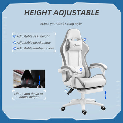 Computer Gaming Chair, PU Leather Desk Chair with Footrest, Swivel Task Chair with 135° Reclining Back and Lumbar Support