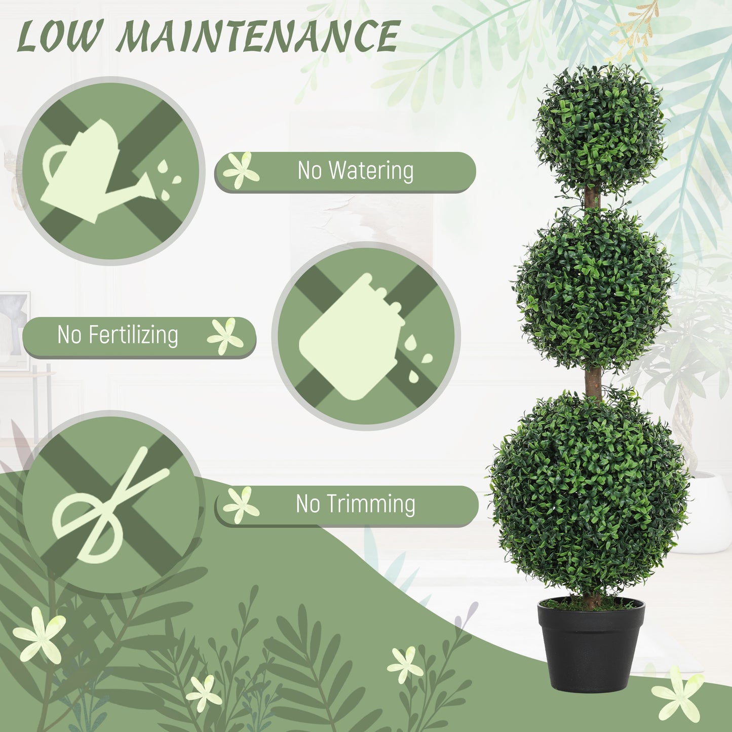 Set of 2 Decorative Artificial Trees, Topiary Ball-shaped Boxwood Trees in Pot, Fake Plants for Home Indoor outdoor Decor
