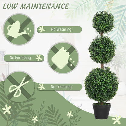 Set of 2 Decorative Artificial Trees, Topiary Ball-shaped Boxwood Trees in Pot, Fake Plants for Home Indoor outdoor Decor