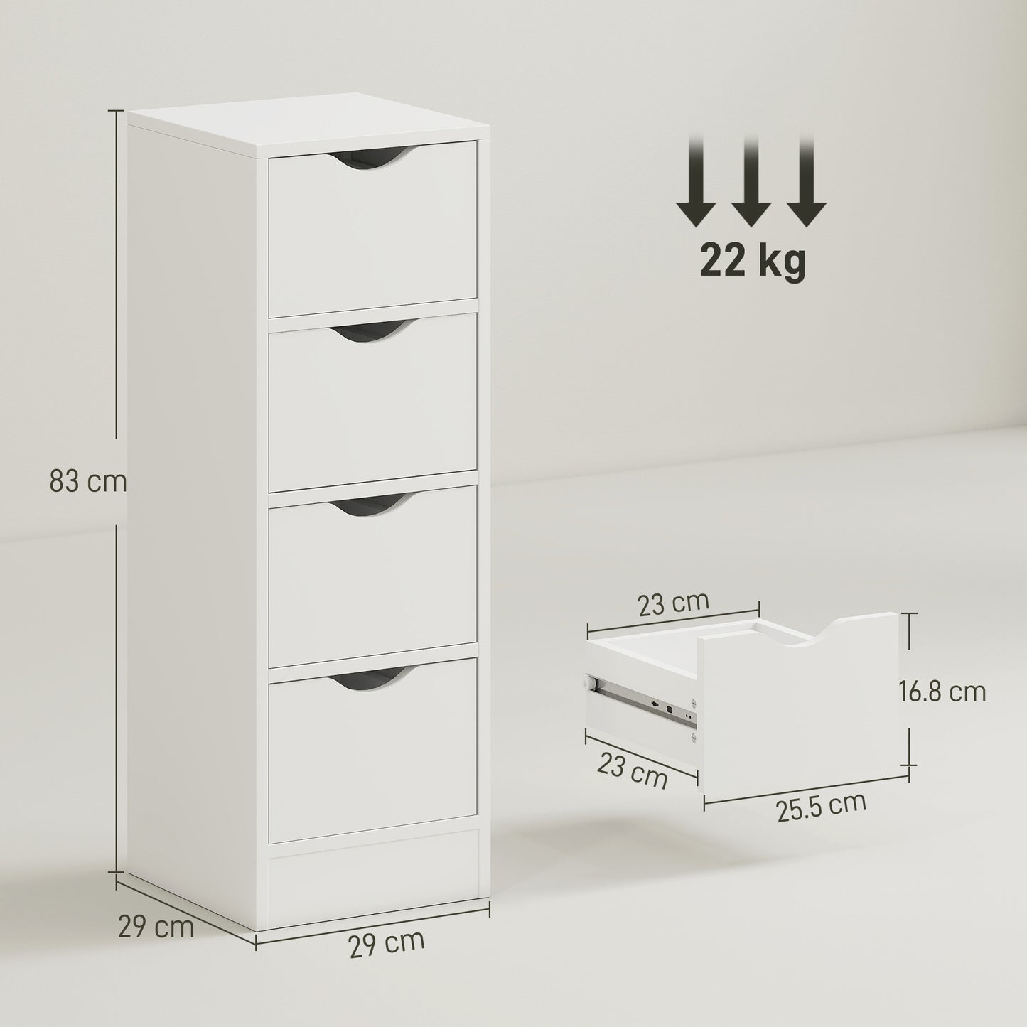 4-Drawer Bathroom Cabinet, Freestanding Narrow Storage Cabinet with Groove Handles for Small Spaces, White