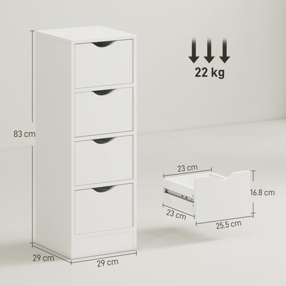 4-Drawer Bathroom Cabinet, Freestanding Narrow Storage Cabinet with Groove Handles for Small Spaces, White