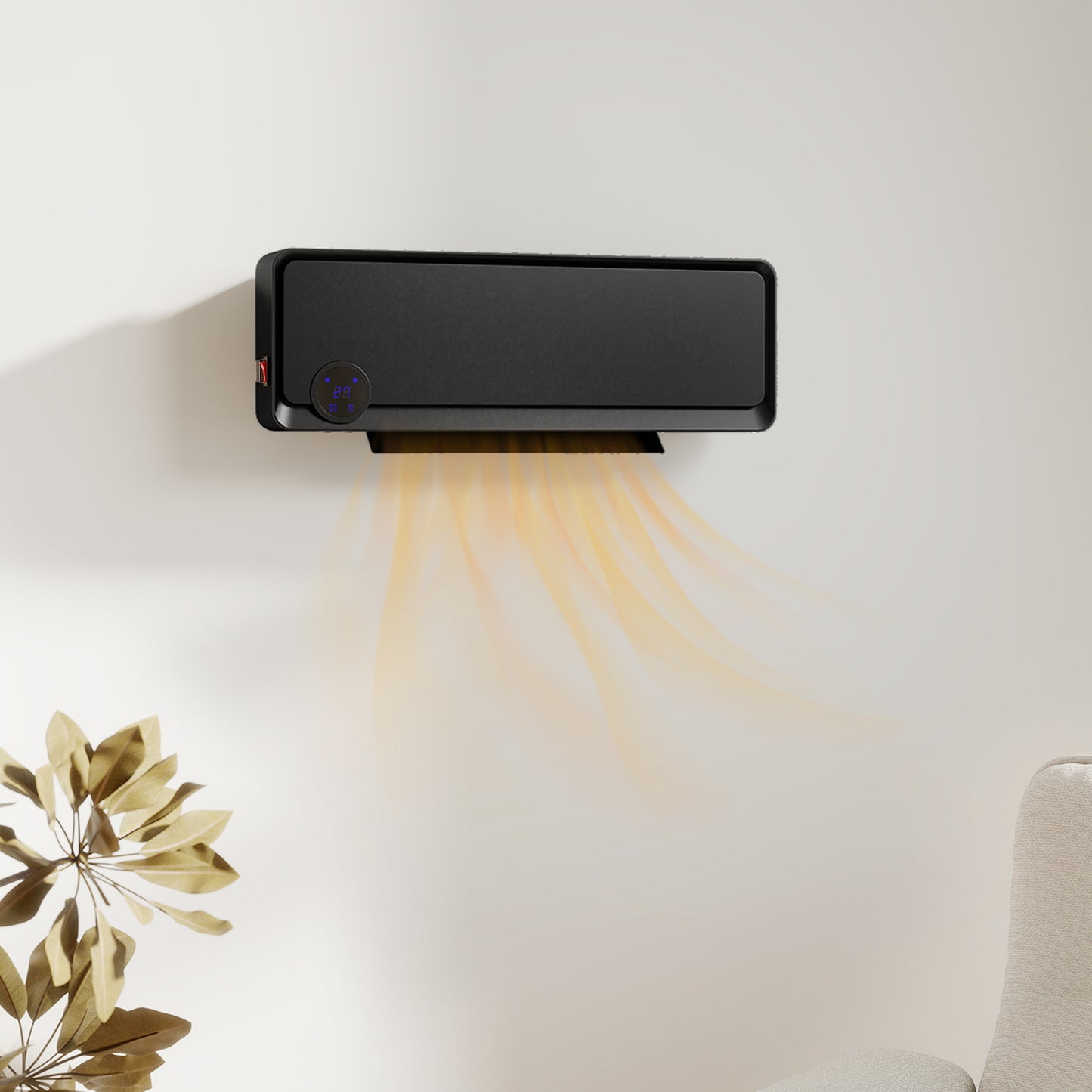 Wall Downflow Heater 2 Heat and Fan 1000W/2000W, Electric Space Heater with Timer Remote Oscillating