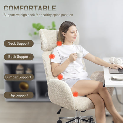 Office Chair with Adjustable Headrest, Spring Pack, Curved Line, Boucle Fabric - Pale Grey