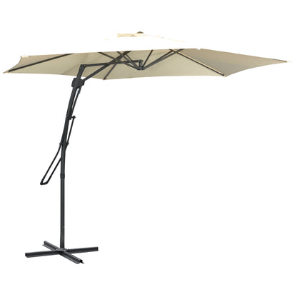 3m Cantilever Parasol with Easy Lever, Patio Umbrella with Crank Handle, Cross Base and 6 Metal Ribs