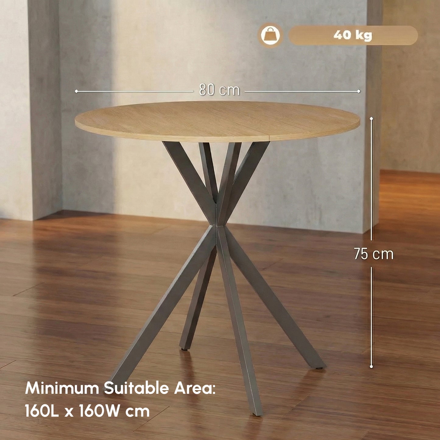 80cm Industrial Round Dining Table - White Oak